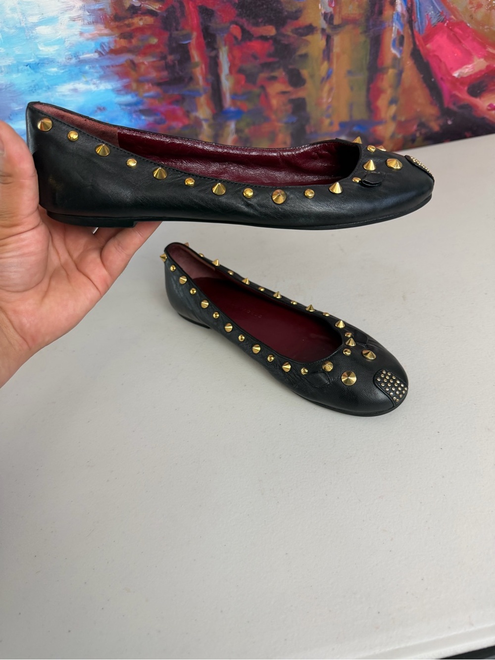 Marc by Marc Jacobs Punk Mouse Black Leather Gold Stud Ballet Flats EU 37